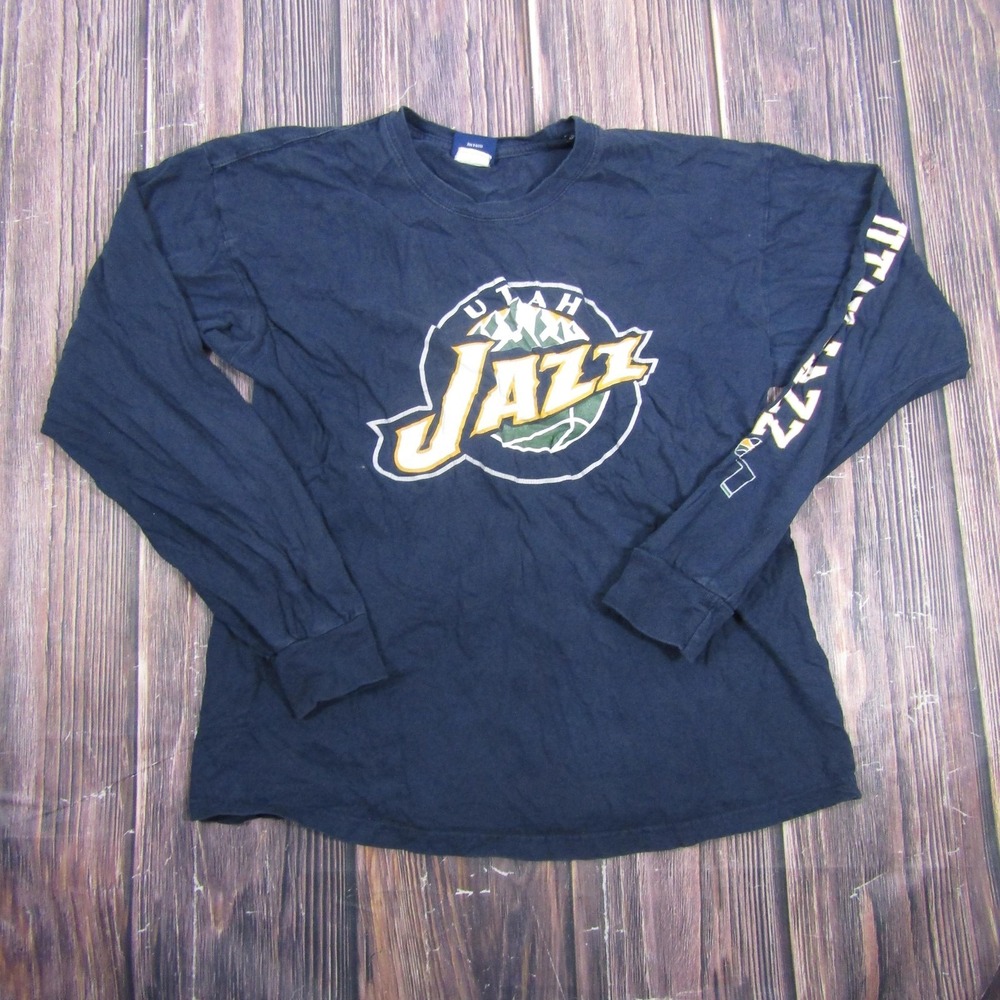 Utah Jazz Shirt Mens Large Blue Old Varsity Brand Long Sleeve NBA Tee Basketball
